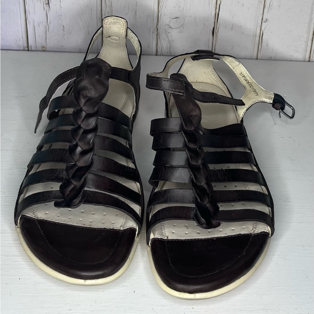 ECCO Black Leather Sandals Sz 38